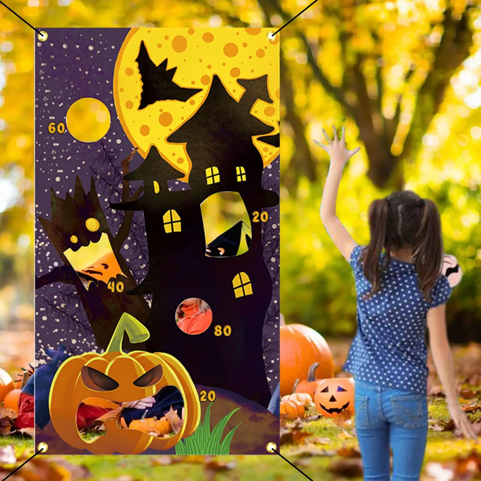 Halloween Themed Throwing Game Banner Kit for Adults Kids ,31.5x55Inches