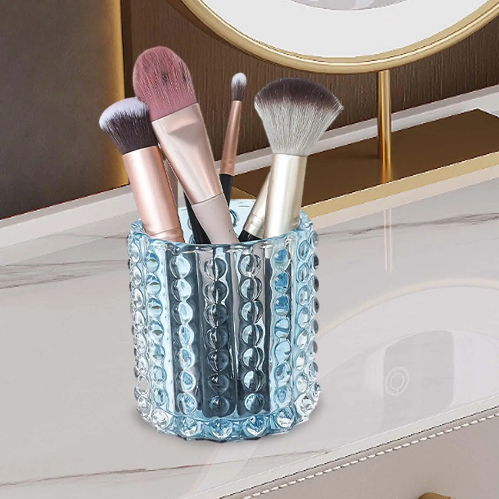 Glass Makeup Brush Holder Portable Paint Brush Container Makeup Organizer Cup for Vanity Office Desk Countertop Bathroom Dresser