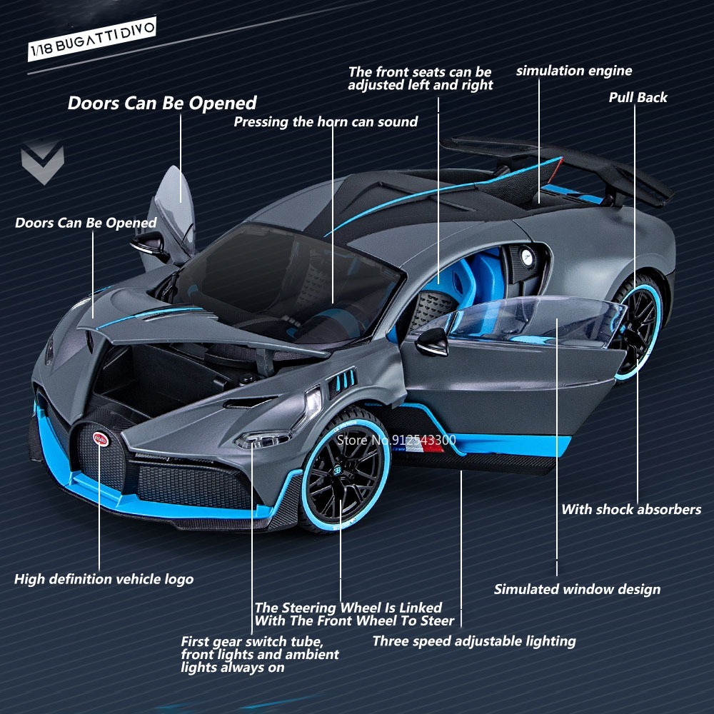 Модель игрушечного автомобиля Bugatti DIVO, модель литая автомобиля со  звуком, модель большой масштаб, коллекционная игрушка для мальчиков на день  рождения, 1/18 | AliExpress