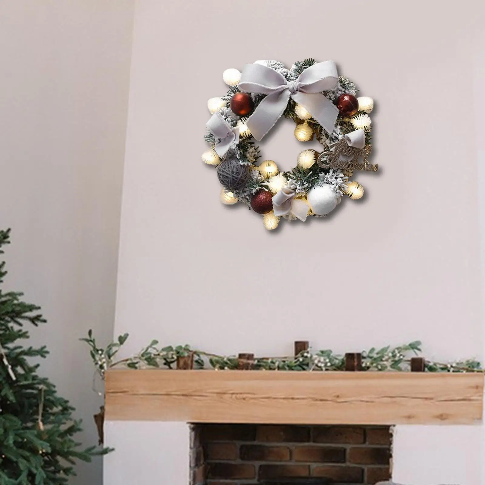 Artificial Christmas Wreath with String Light Decor Indoor Outdoor Holiday Garland for Garden Balcony Hotel Living Room Festival