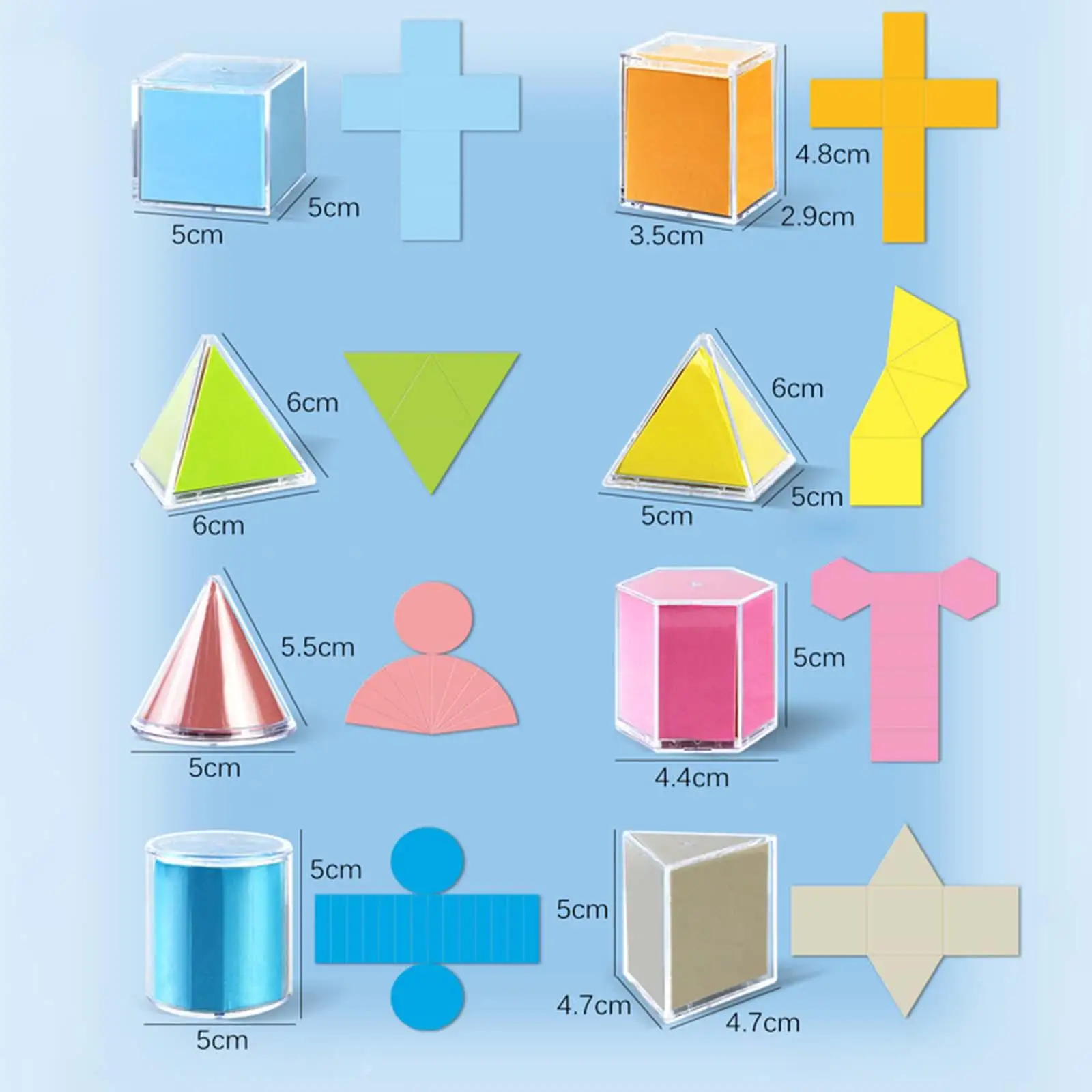 8Pcs Geometric Shape Blocks Educational Toy Math Learning Material for Children Teacher Supplies Math Helper Preschool Ages 3+