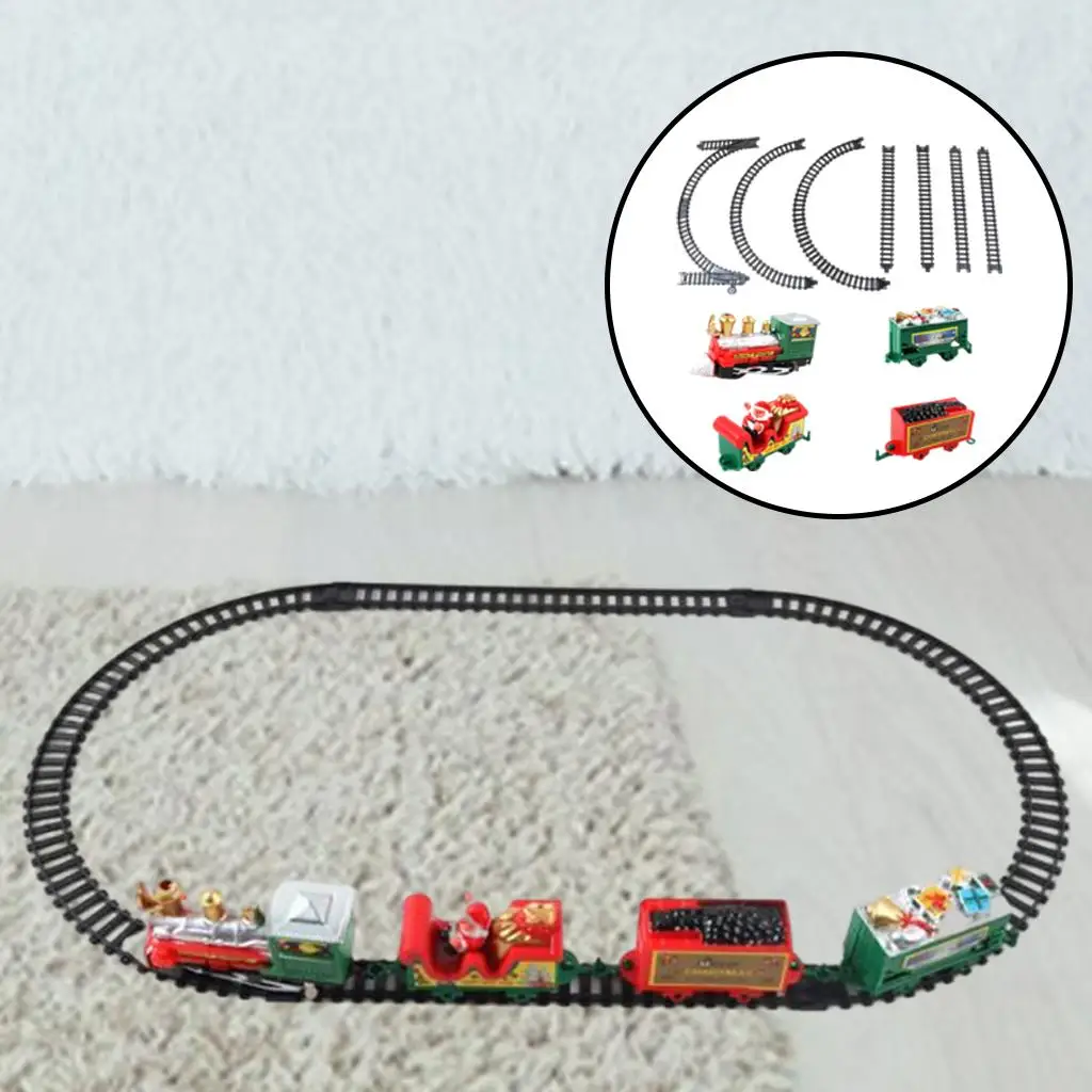 11 PCS Electric Christmas Train Track Set with Santa Carriage Real Kids Toy
