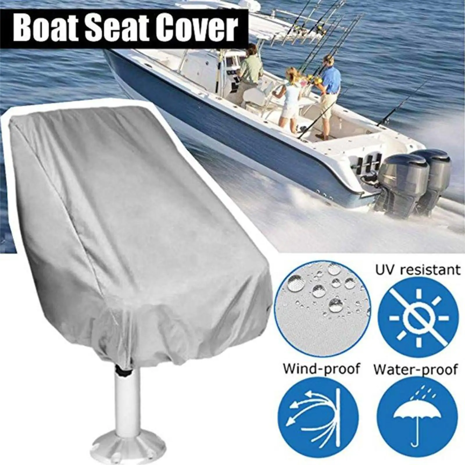 2X Boat Seat Cover Outdoor Yacht Waterproof Elastic Hem Protection Silver