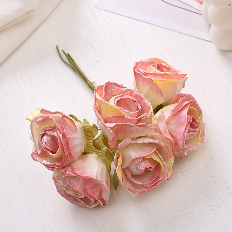 6 Stück künstliche Blumen, 4 cm, Seidenstrauß in leuchtendem Rosa für Hochzeit, Heimdekoration, DIY-Kranz, Geschenkbox, Scrapbook, künstliche Blumen – Detail 5