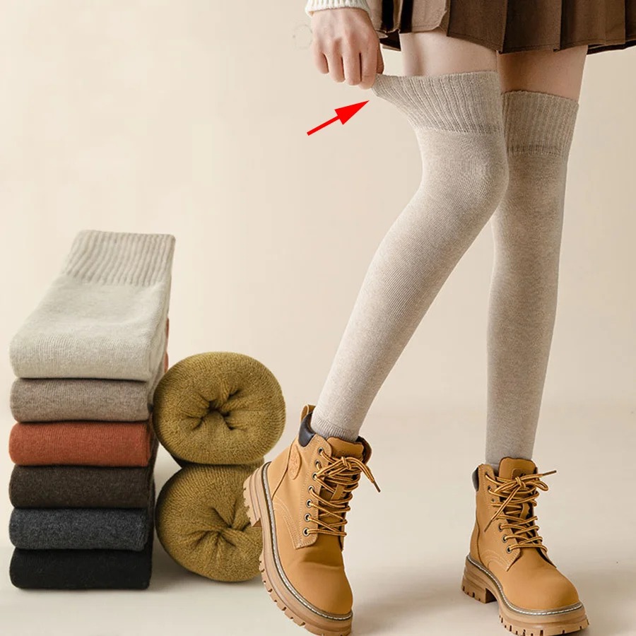 Description Picture 4 of itemNew in Winter Over Knee High Footless Socks for Women Black Khaki Warm Long Leg Warmers Thermal Thigh High Sock Cuffs Long Socks