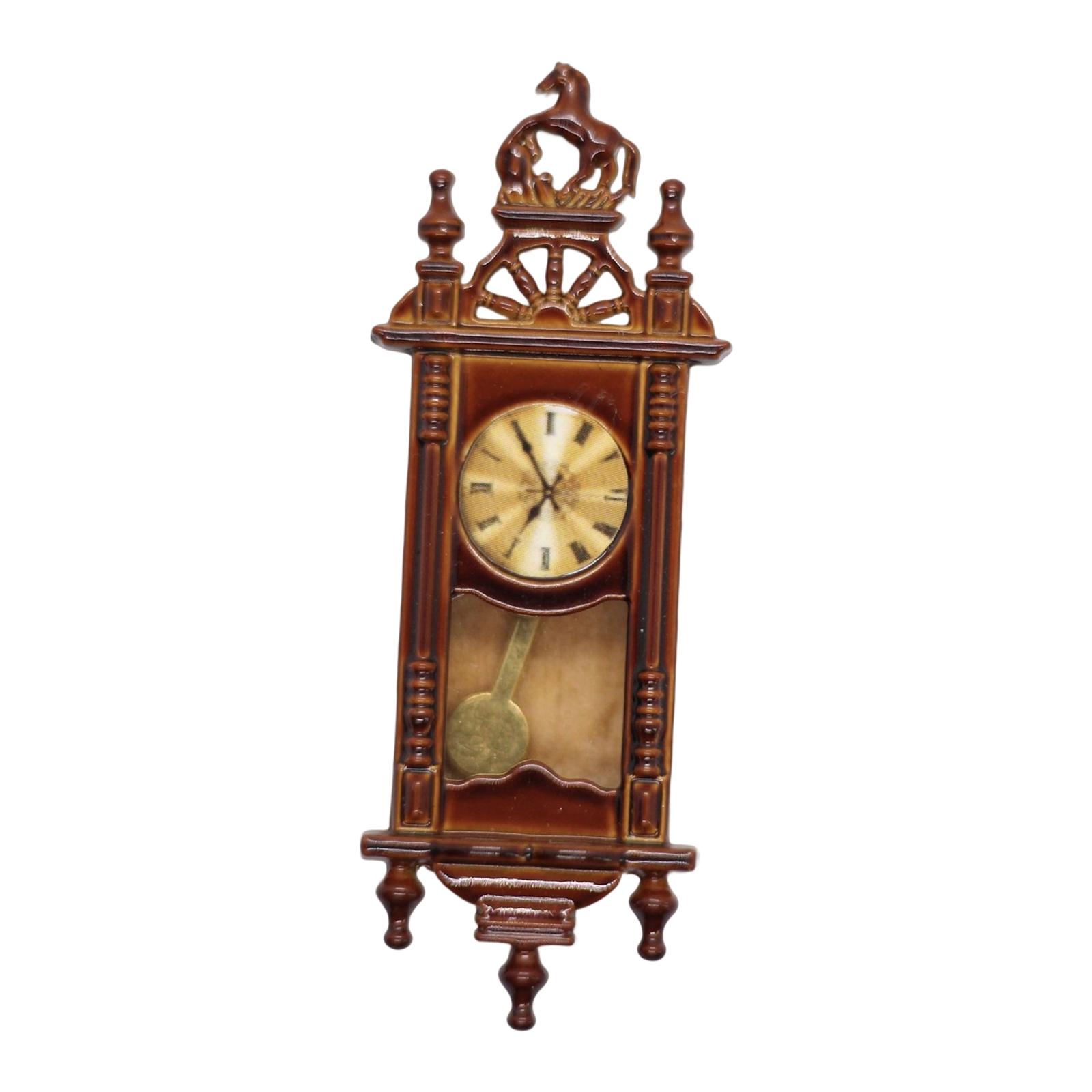 1:12 Scale Dollhouse Wall Clock Wooden Frame Clock Retro Model Decoration