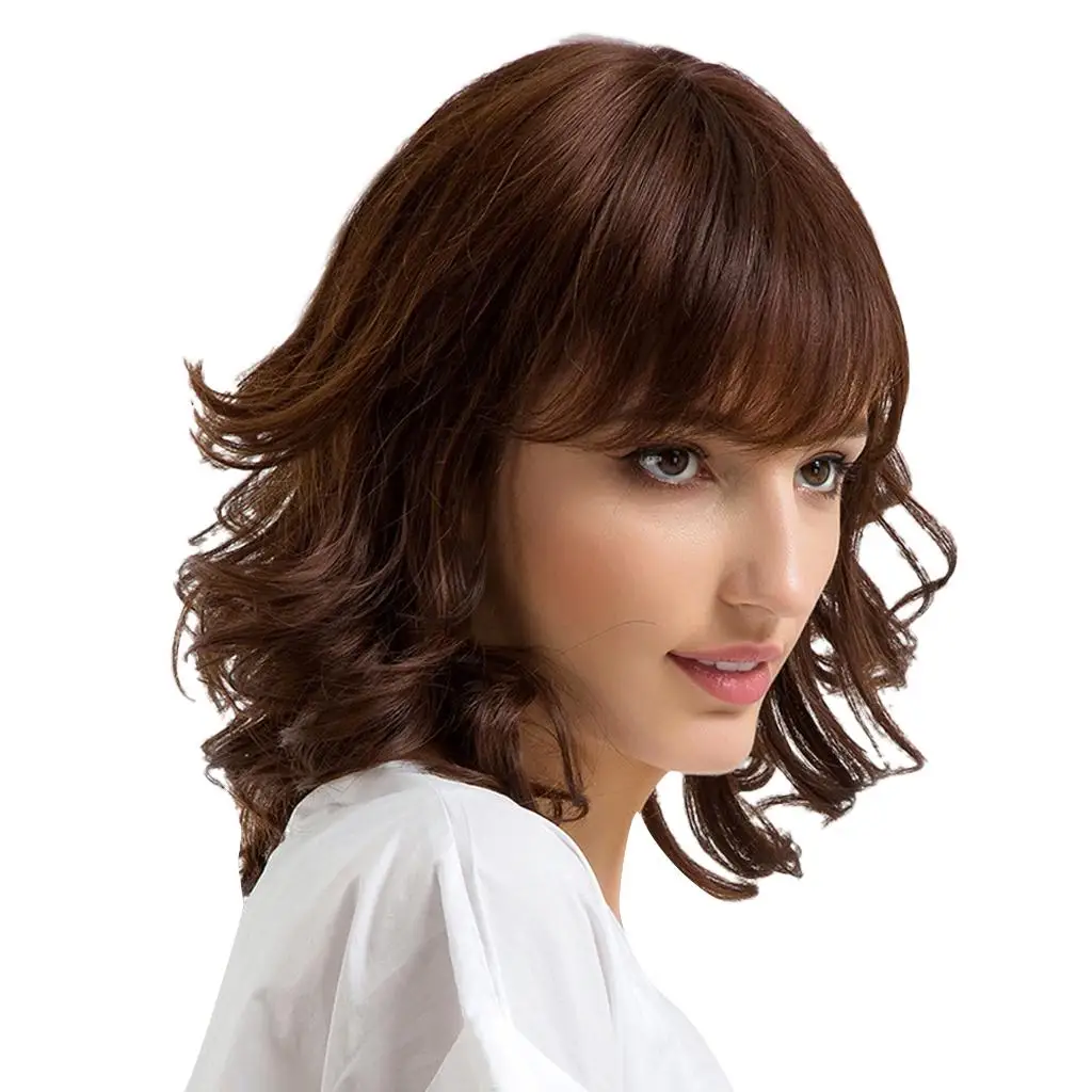 14 Inch Wigs Short Wavy Wigs for Women Loose Part Human Hair Full Wig s with Wig Cap