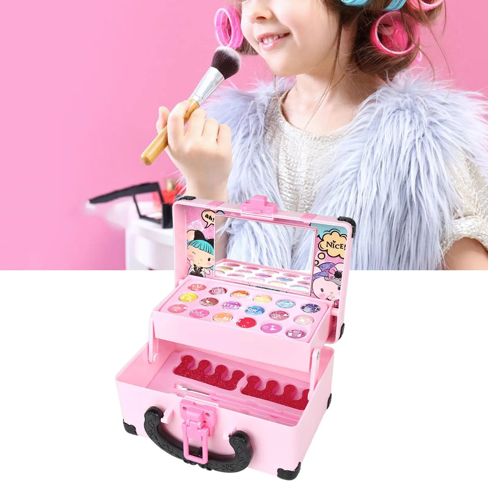 Pretend Play Makeup Toy Set Portable Makeup Vanity Toy Cosmetics Makeup Toy Set for Girls Kids Toddlers Children Birthday Gifts