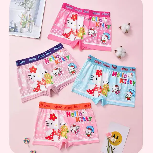 4PCS Sanrio Hello Kitty Girl Cartoon Boxers Cute Anime Baby Children Cotton  Underwear Panties Quality Soft Shorts Size XL Gifts