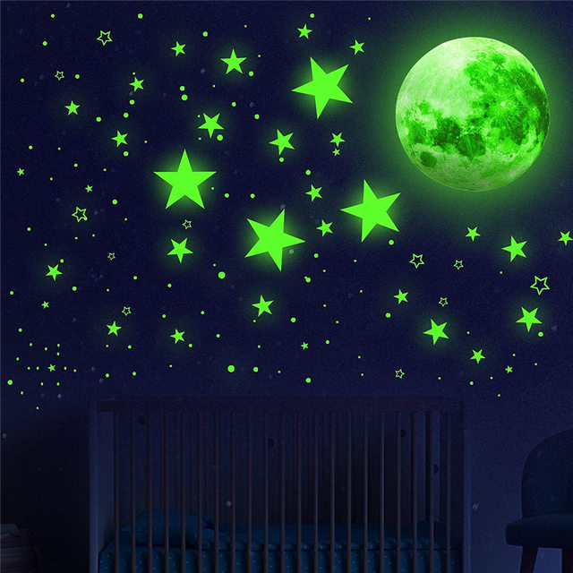 Glowing in the Dark Stars and Moon Wall Decals Adhesive Glowing Stars Wall  Stickers Luminous Dots Ceiling Stickers Bright Stars - AliExpress