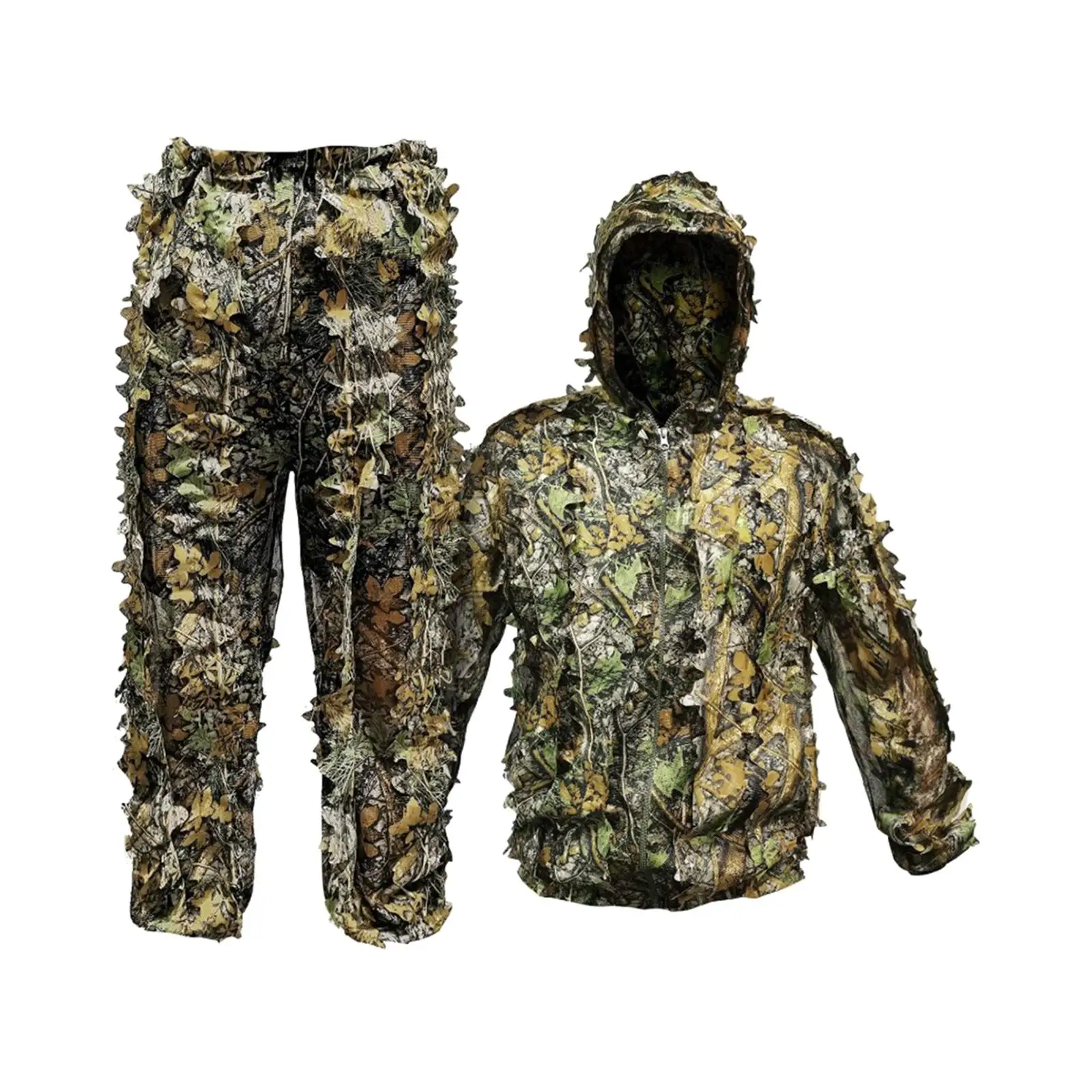 Leaves Ghillie Suit Woodland Jacket Pant Clothing Leafy Clothes Forest Zippers for Camping Unisex Photography Jungle