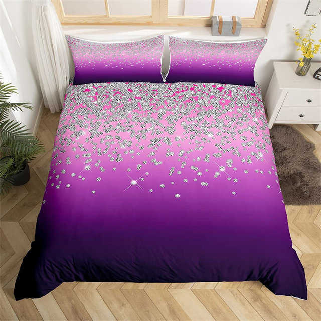 Silver Glitter Duvet Cover Bling Party Decorations Bedding Set