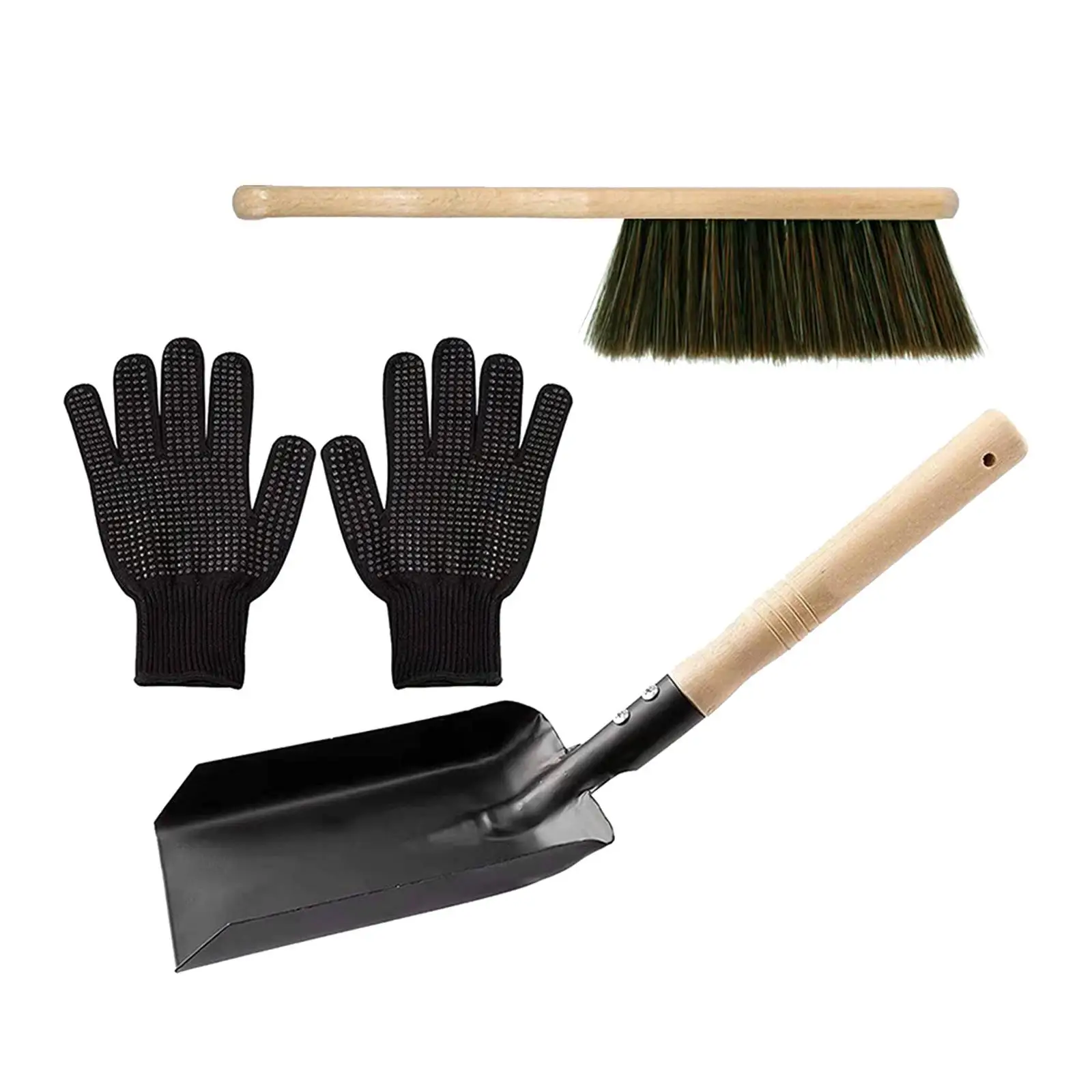 Fire Fireplace Tools Gloves Hearth Tidy Dust Shovel Wooden Handle Ash Indoor Fireside Accessories for Dust Cleaning Indoor