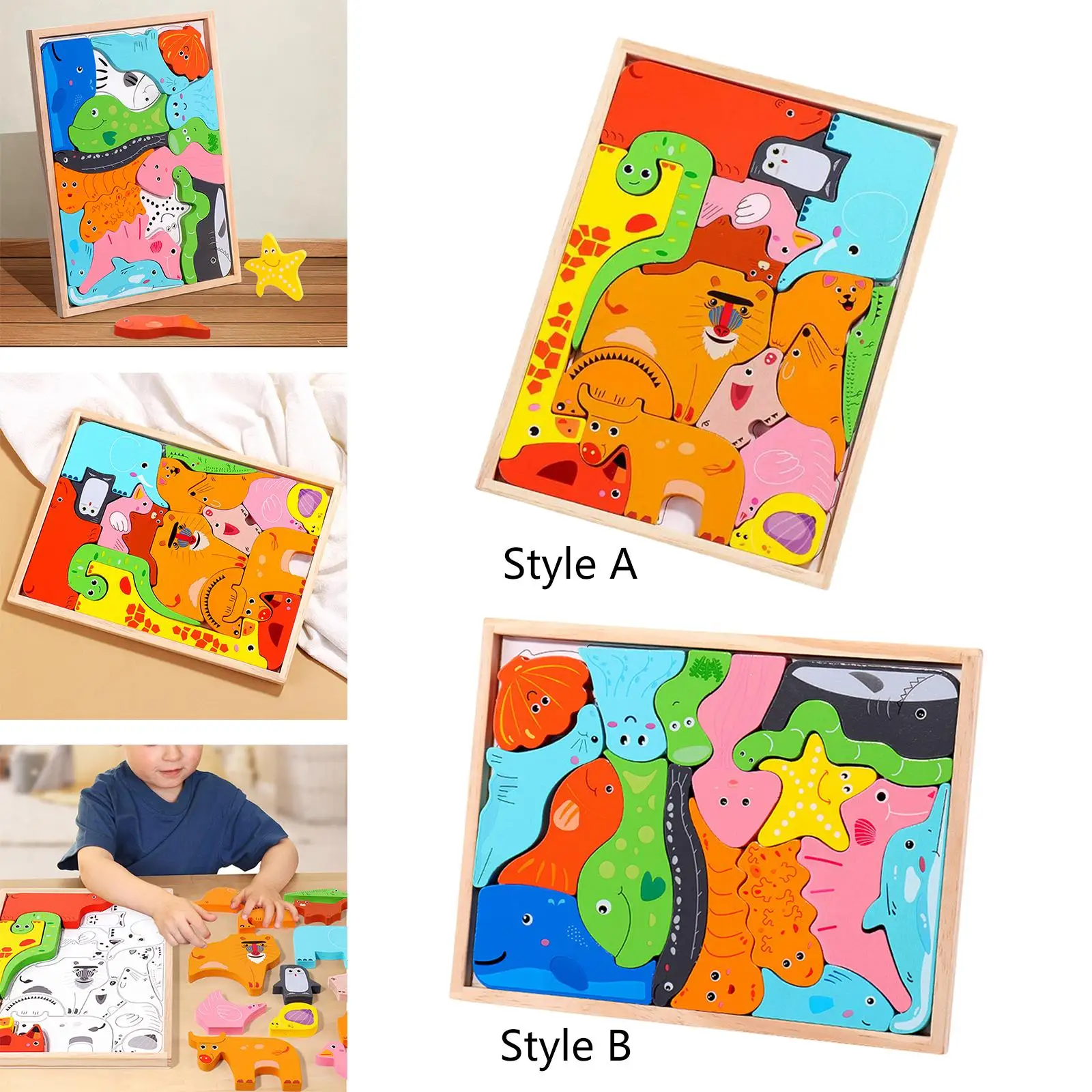 Wooden Animal Puzzles Early Leaning Education Toy Animal Jigsaw Puzzles for Boy Children