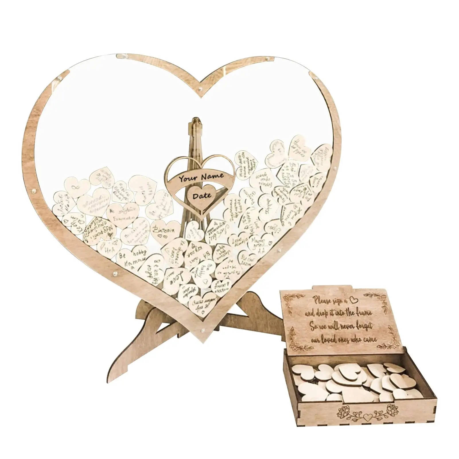 Guest Book with Wooden Heart Visitors Sign Book for Wedding Easter Graduation
