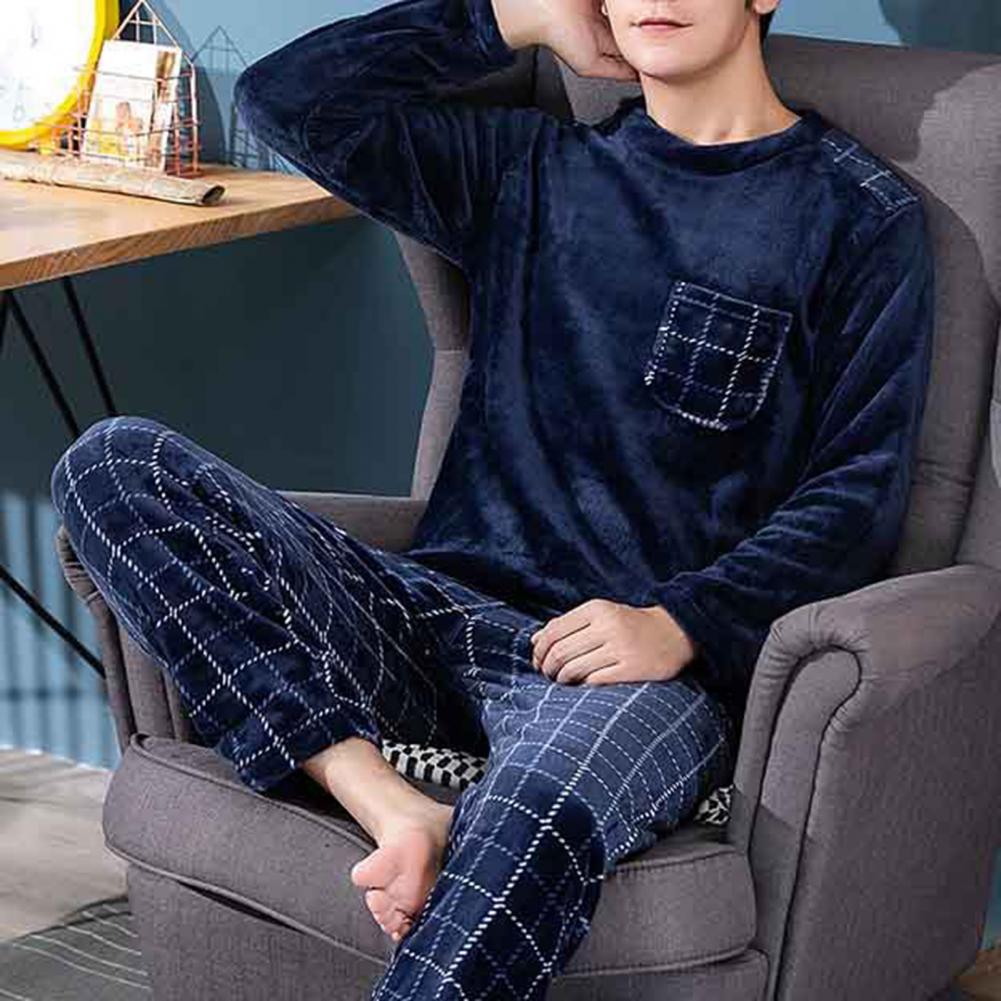 Title 3, 2 Pcs/Set Men Winter Pajamas Set Long Sleeve Th...