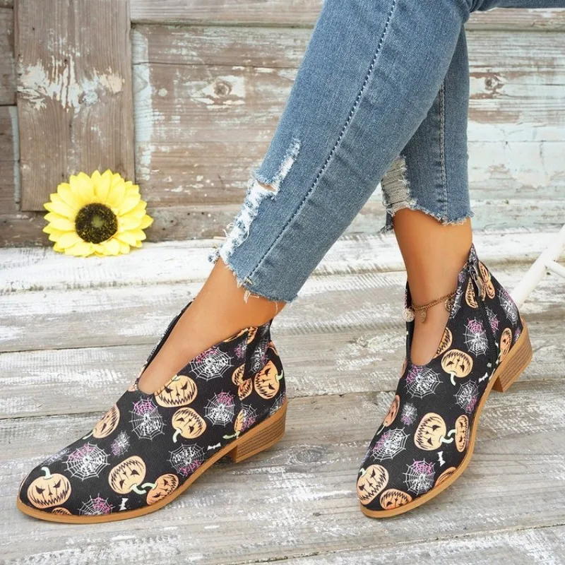 Women Floral Christmas Holiday Ankle Boots