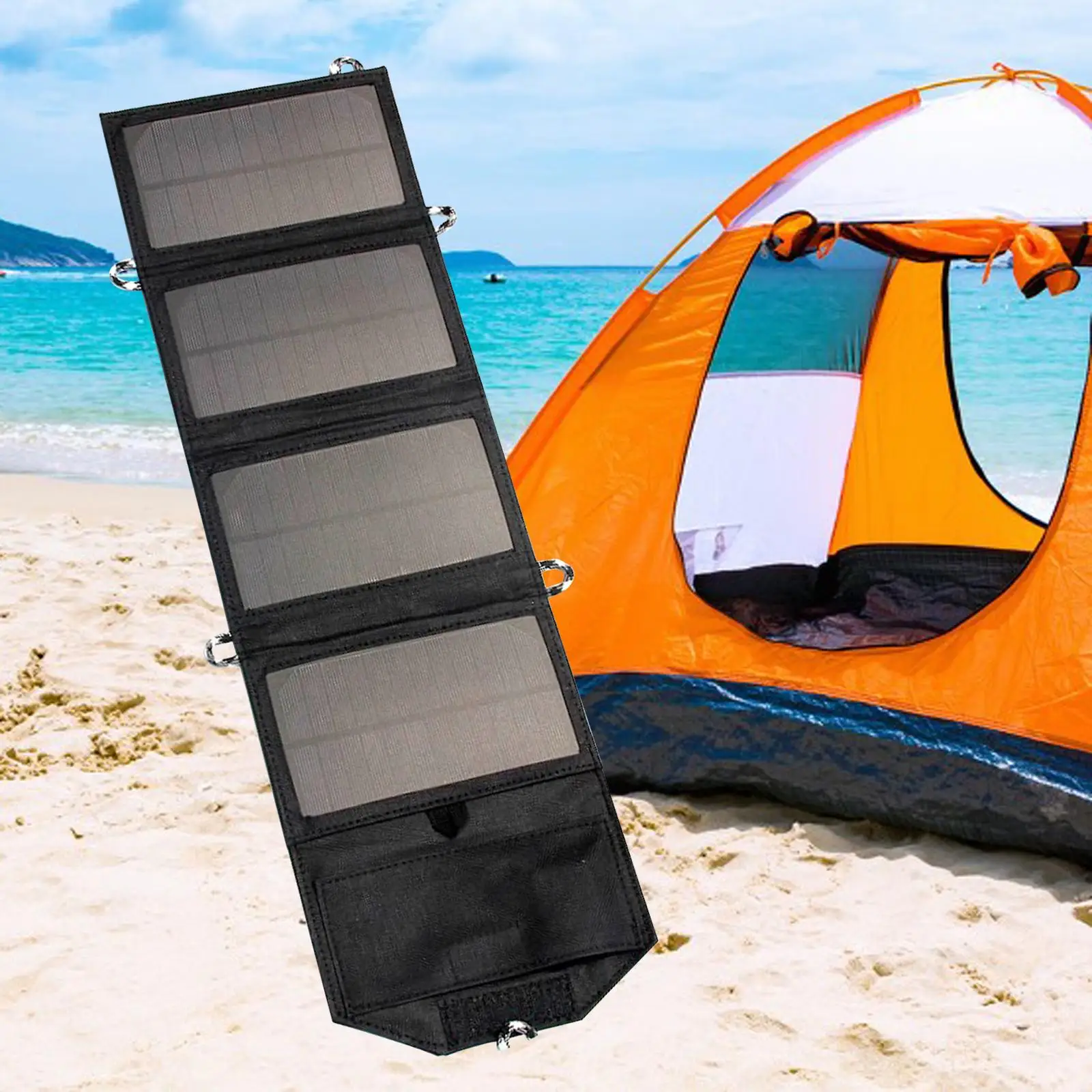 Folding 7W Portable Solar Charger 5V Output Cell Phone Charger 4 Panels for Power Bank Laptop Outdoor Travel Black