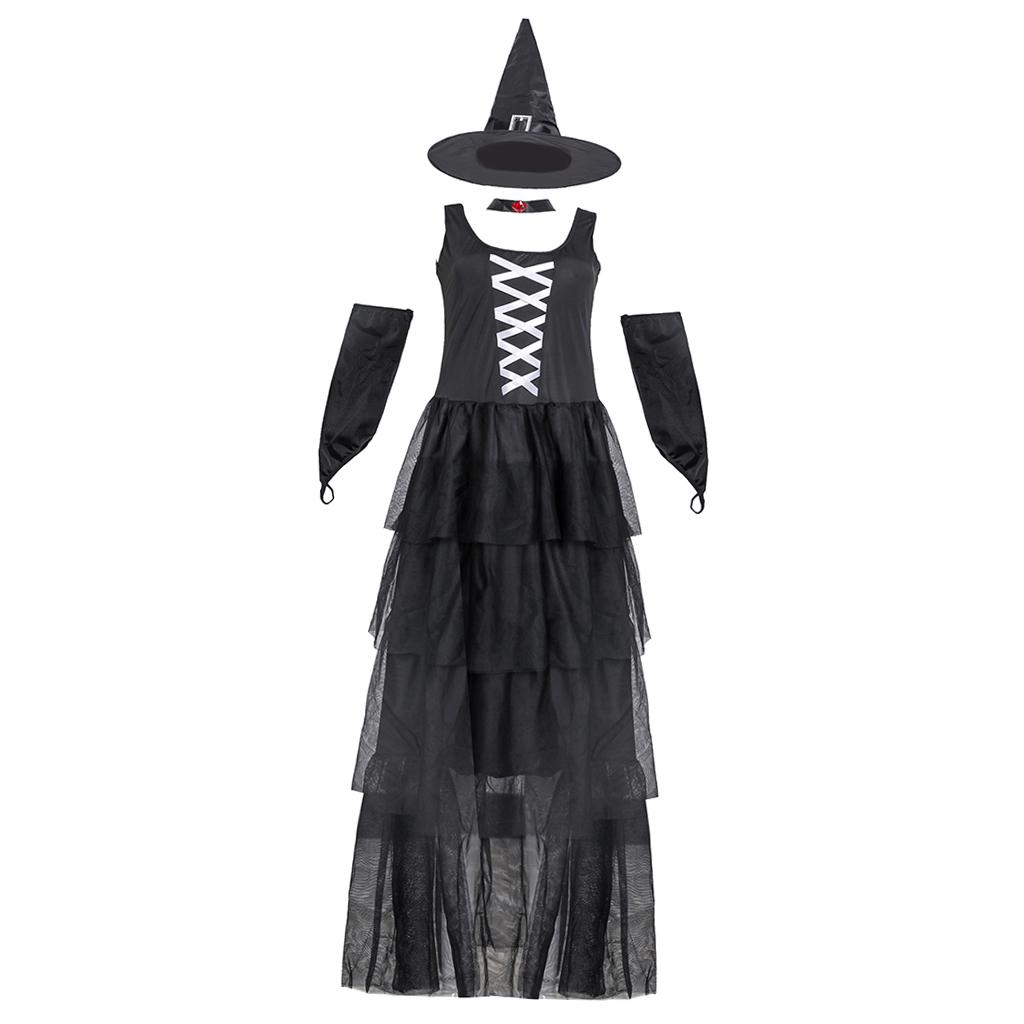 Women's Classic Bewitching Witch Halloween Costume Fancy Dress Hallowmas Cosplay for Ladies Girls Halloween Party Makeup Supply