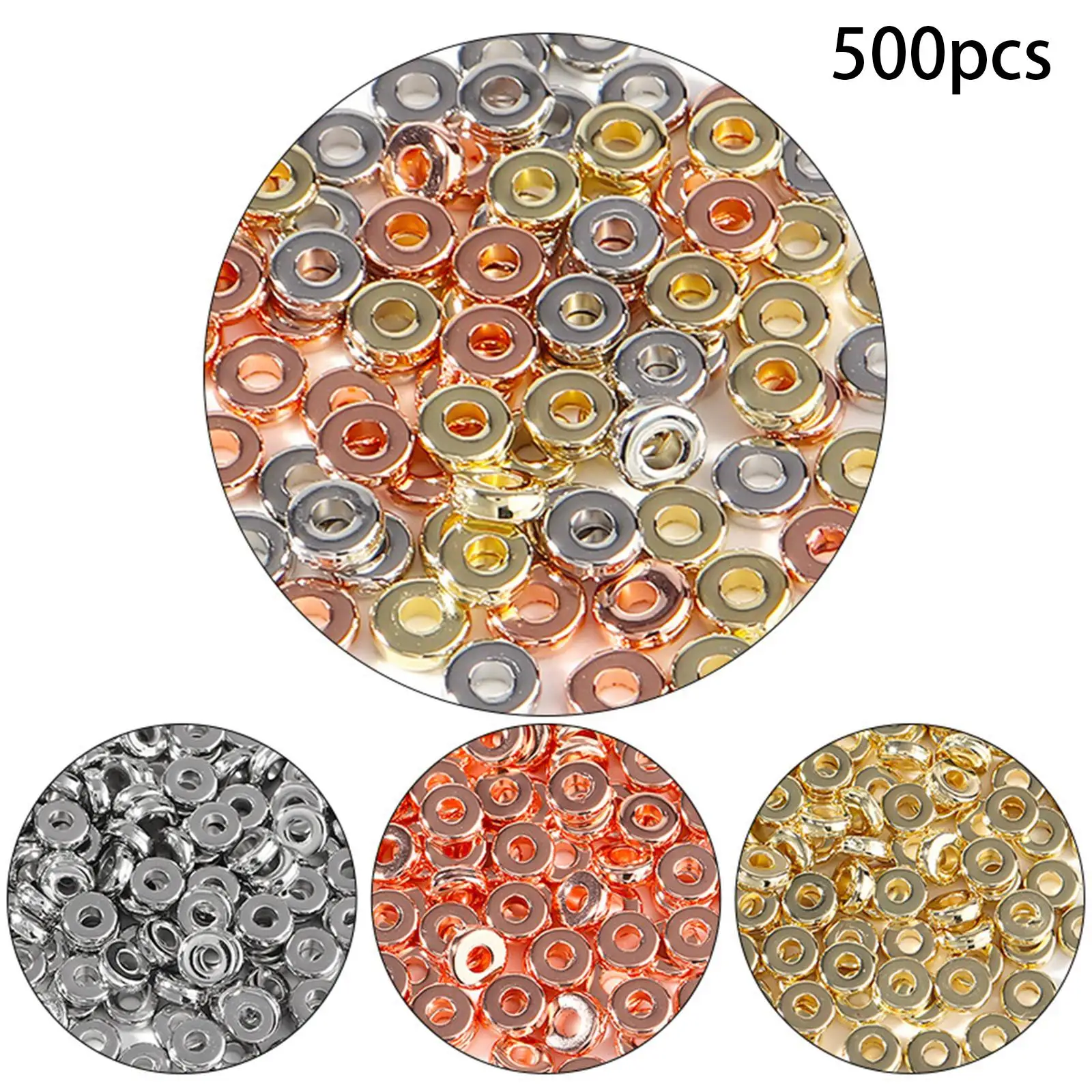 500x Loose Beads Kit Spacer Bead Plastic with Hole Flat Round Beaded Set for Bracelets Jewelry Making Art Crafts DIY Necklaces