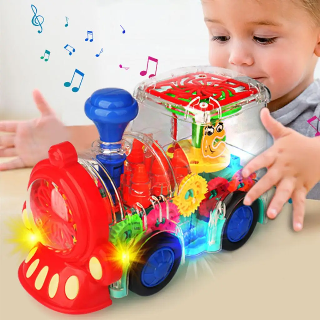 Electric Train Toy Transparent Gear Model Battery Powered for Boys Children