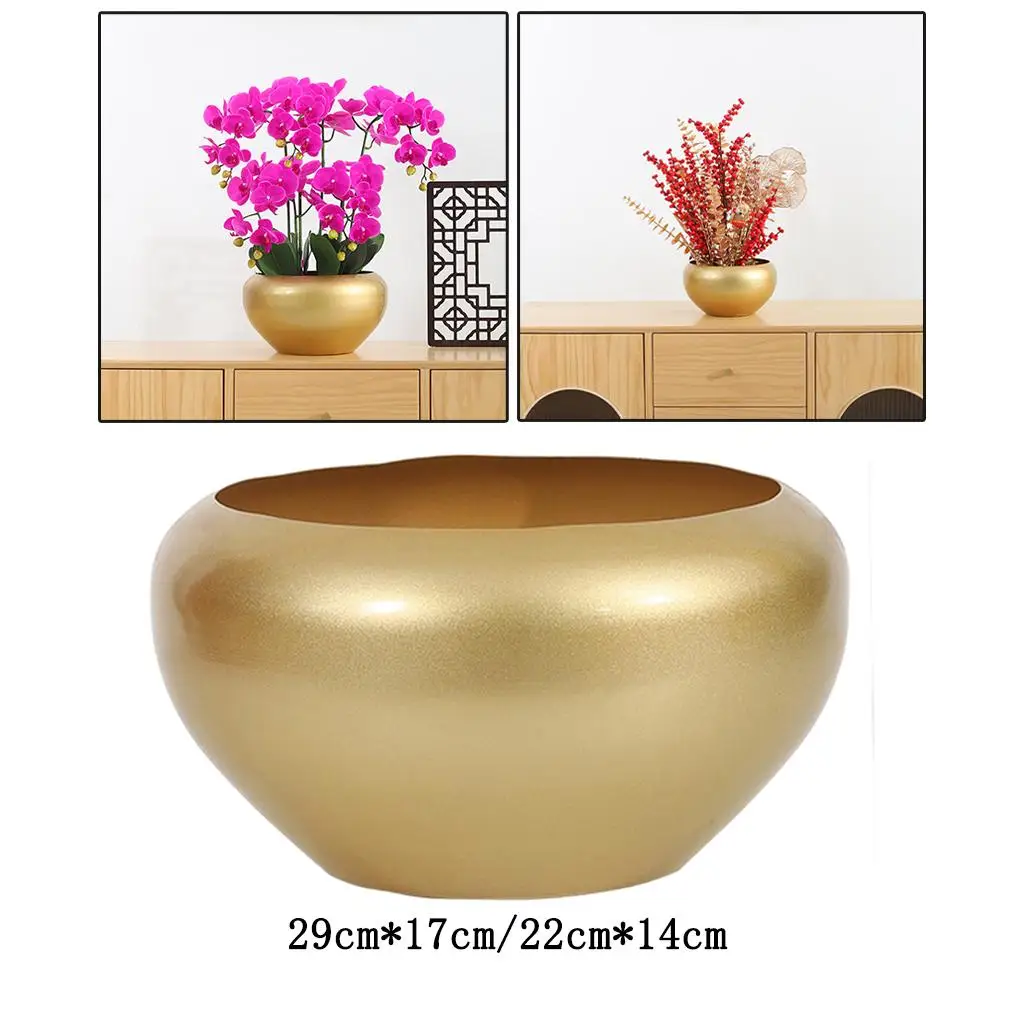 Gold Metal Plant Pot with Drainage Planters Holder Flowerpot Matte Rack Golden for Indoor Outdoor Home Decor Garden Tabletop
