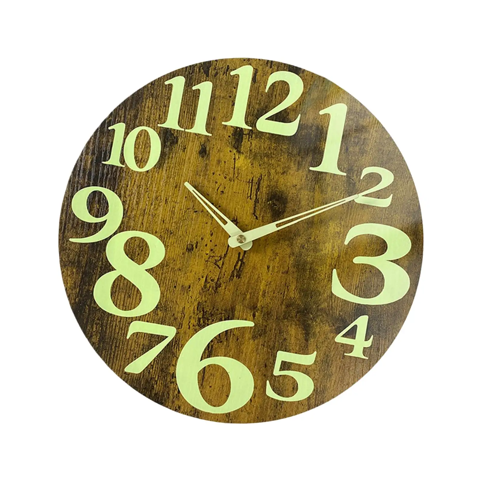 Wall Clock Quiet 12``/30cm Creative Wooden Glow The Dark Battery Operated Round Modern for Office Hotel Home Dorm Decoration