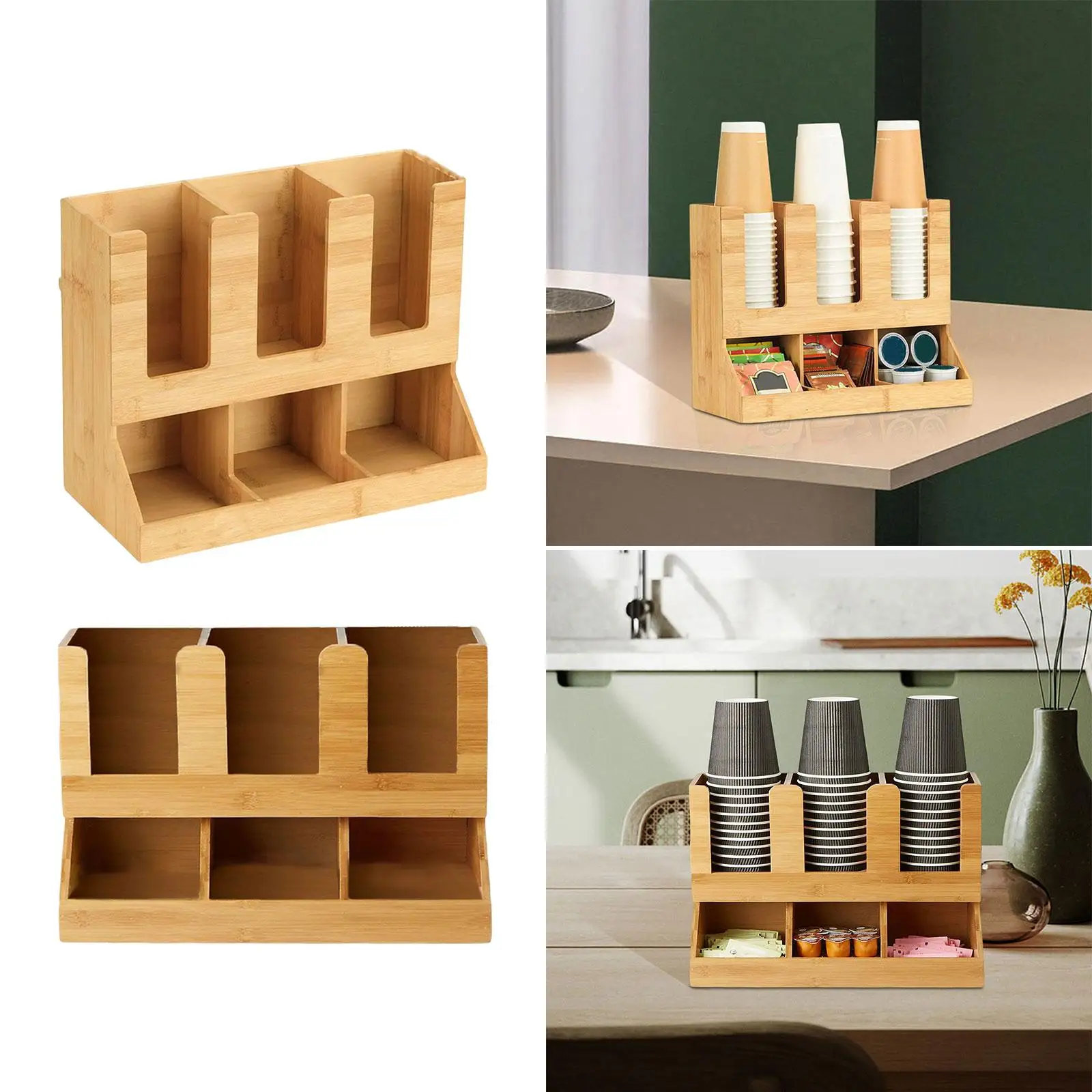 Wood Coffee Station Organizer with Compartment Coffee Condiment Service Tray for Coffee accessories Cups