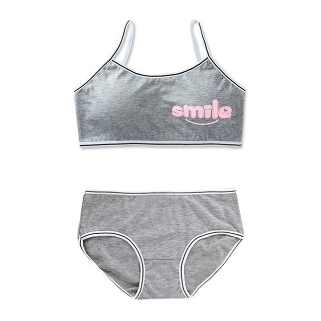 Teens Young Girls 2Pcs Sports Underwear Set Smile Letters Print Cami  Training Bra and Matching Striped Hipster Panties Wirefree - AliExpress