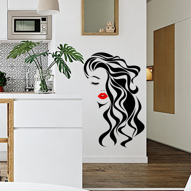 Adhesivo de pared para salón de belleza, manicura, salón de uñas,  calcomanía de arte de pared hermosa niña, labios, decoración del hogar,  barbería