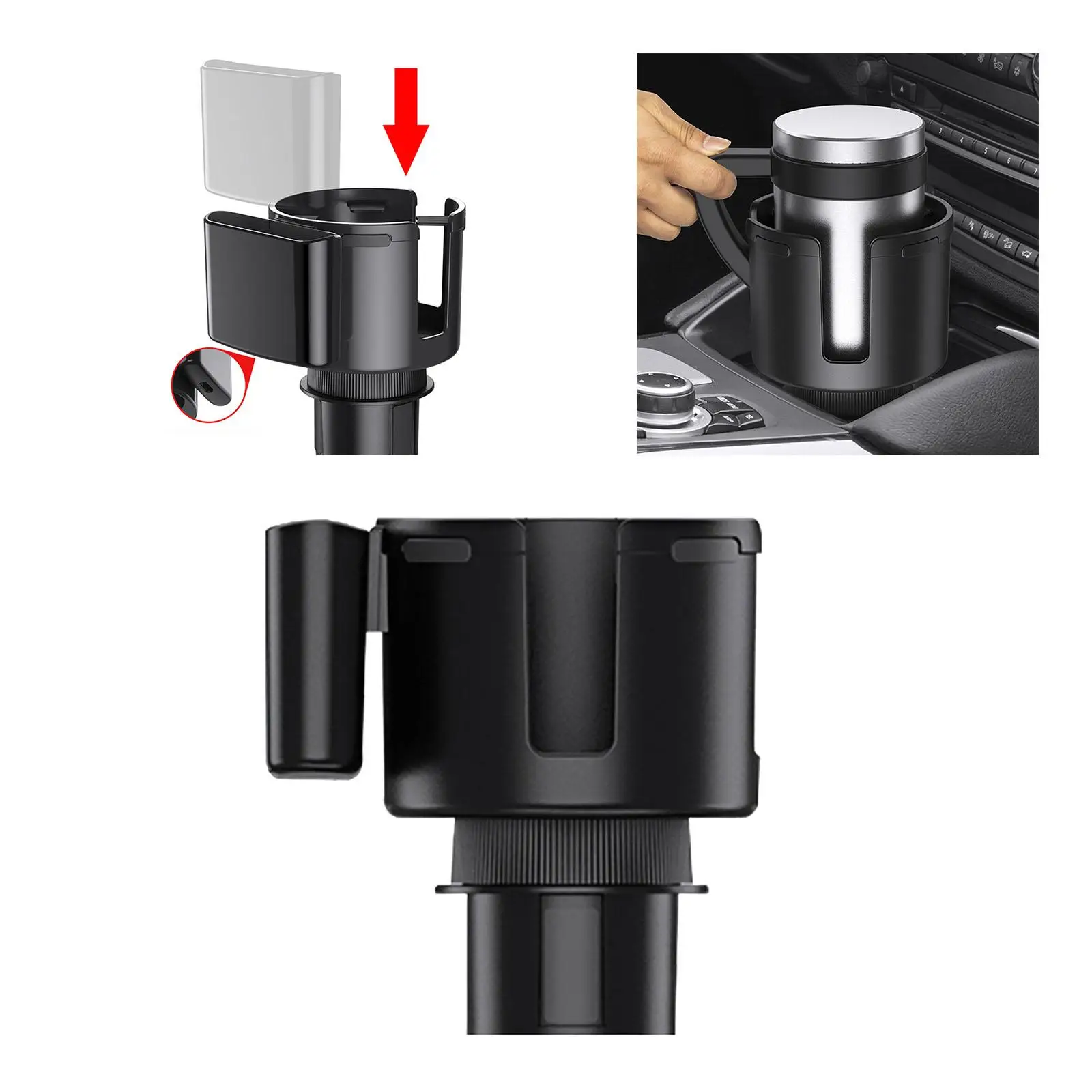Car Cup Holder Expander Adapter with Phone Mount Stand for Mugs Cup Car Phone