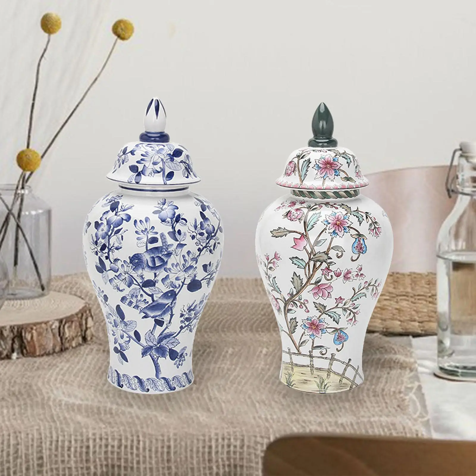 Ceramic Flower Vase Temple Jar Porcelain Ginger Jar for Dining Table Party