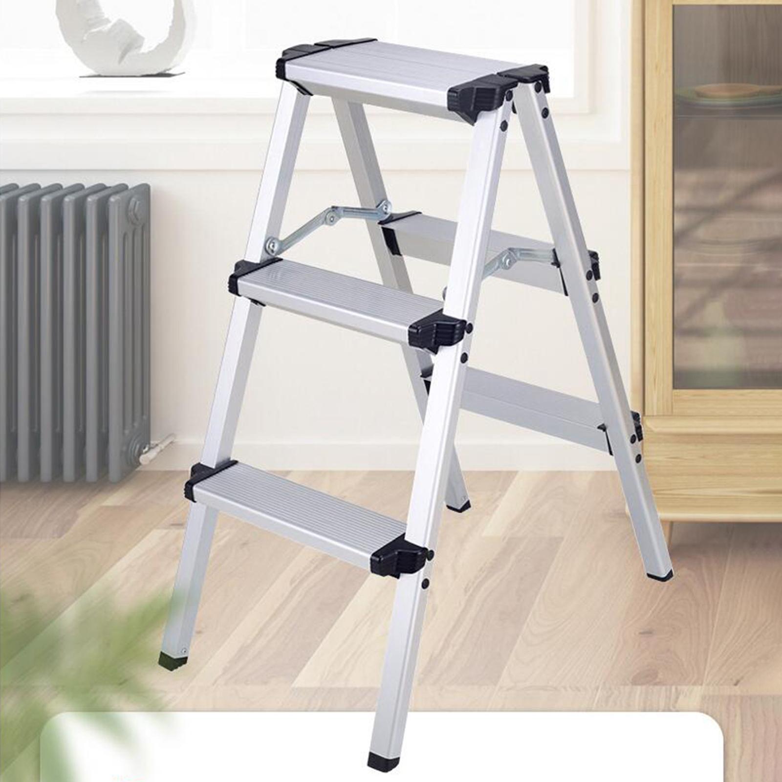 3 Step Herringbone Ladders Portable Wide Pedal for Garage Household Outdoor