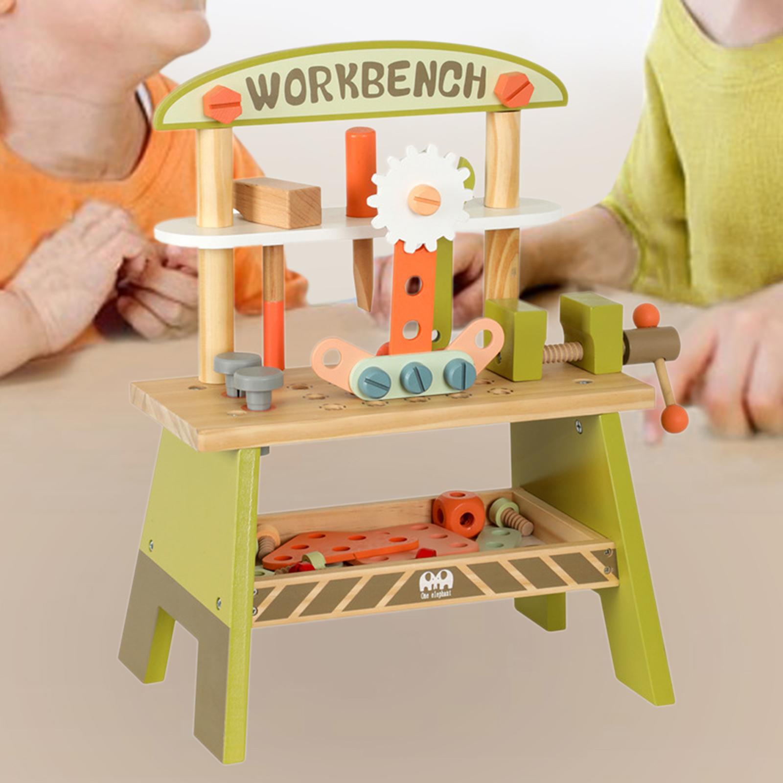 Small Wooden Kid Workbench Toy Simulation Workshop Hand Tool DIY Kid`s Wooden Tool Bench Toy for Ages 3+ Child Holiday Present