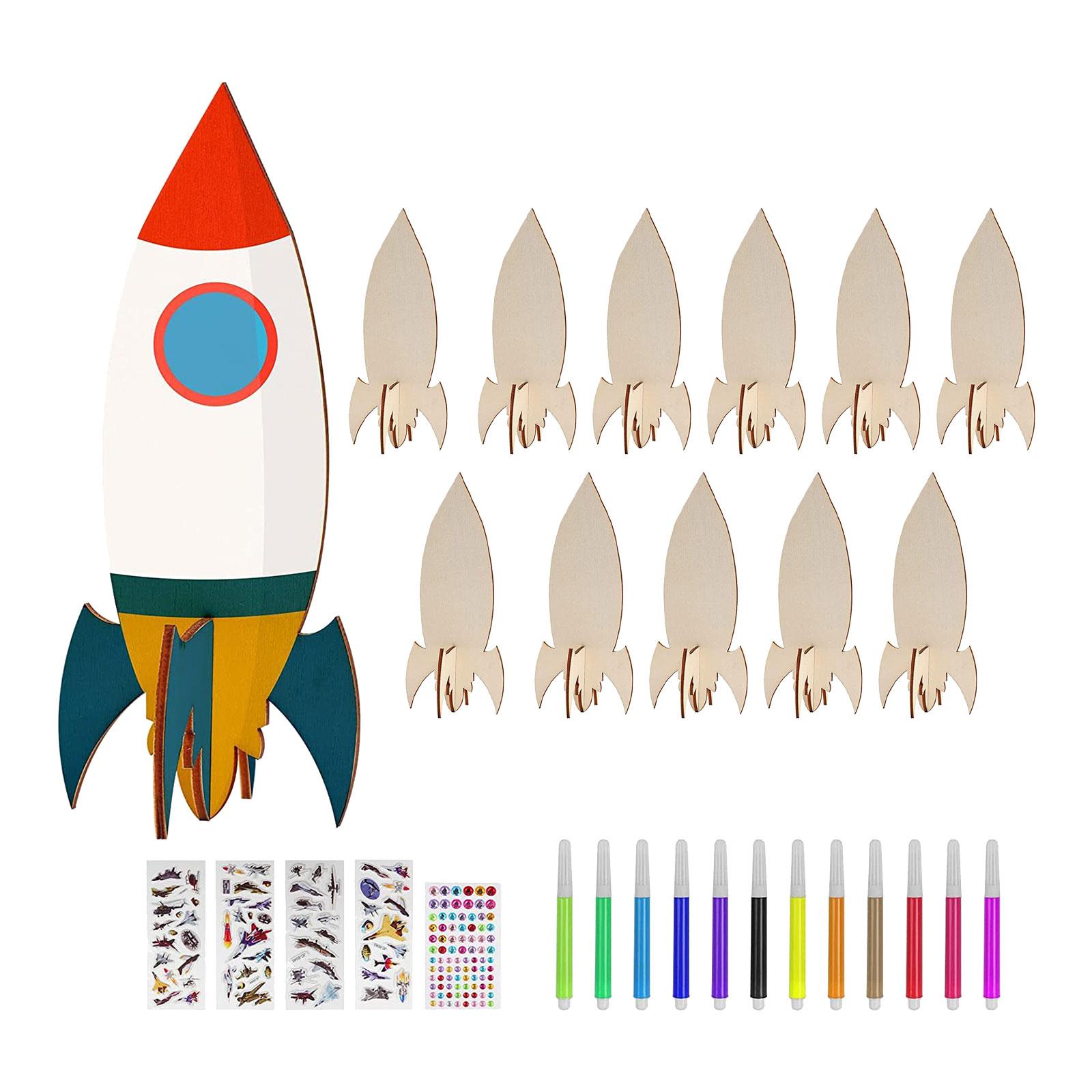 12x Rockets Wood Shapes Embellishments Unfinished Wooden Cutouts Unpainted for Outer Space Weddings Crafting Birthday Scrapbook