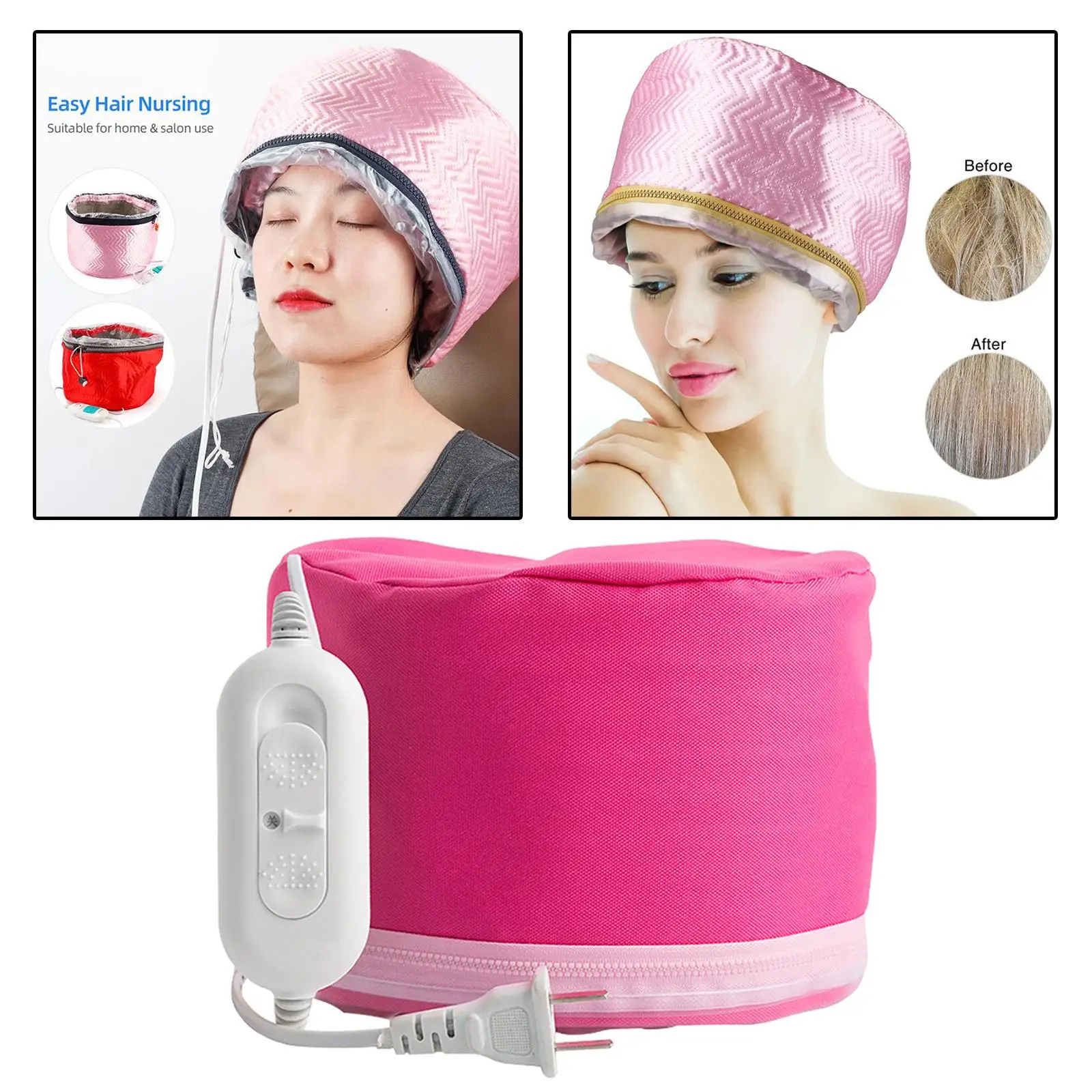 Hair Heating Caps Steamer 3 Adjustable with Zipper Heating Hat Thermal Heat Caps for Deep Conditioning Salon  ,SPA ,