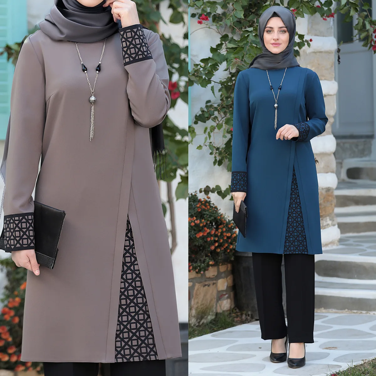 Muslim Dubai Abayas Women Middle East Ramadan Robe Two Piece Abaya Set Modest Outfit Clothing Suits Evening Long Dresses