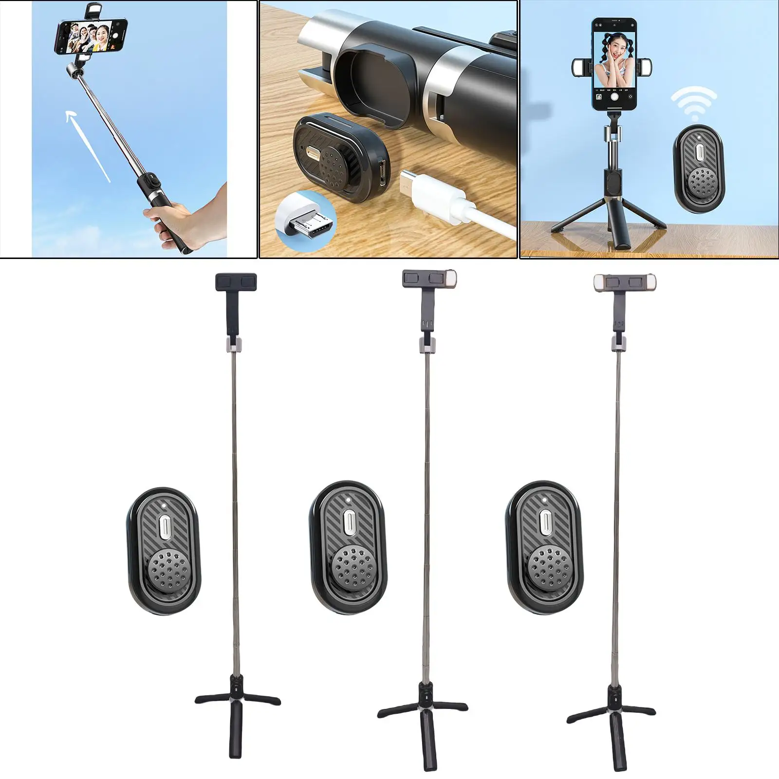 Bluetooth Selfie Stick Tripod with Wireless Remote Smart Phone Holder for for iOS