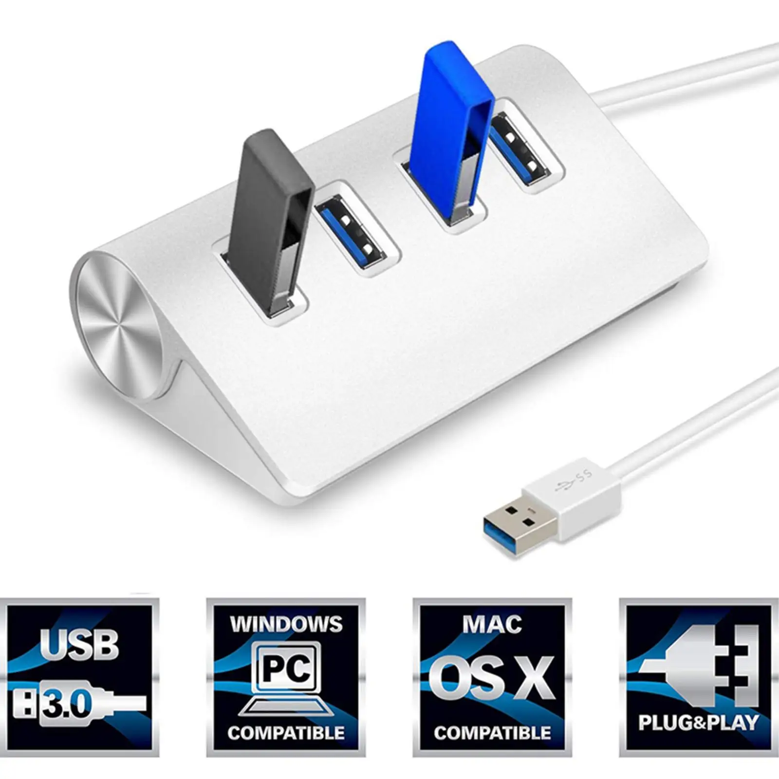 Portable USB 3.0 Hub 4 Port 5Gbps Speed USB Extender for Mobile Keyboard Headset PC