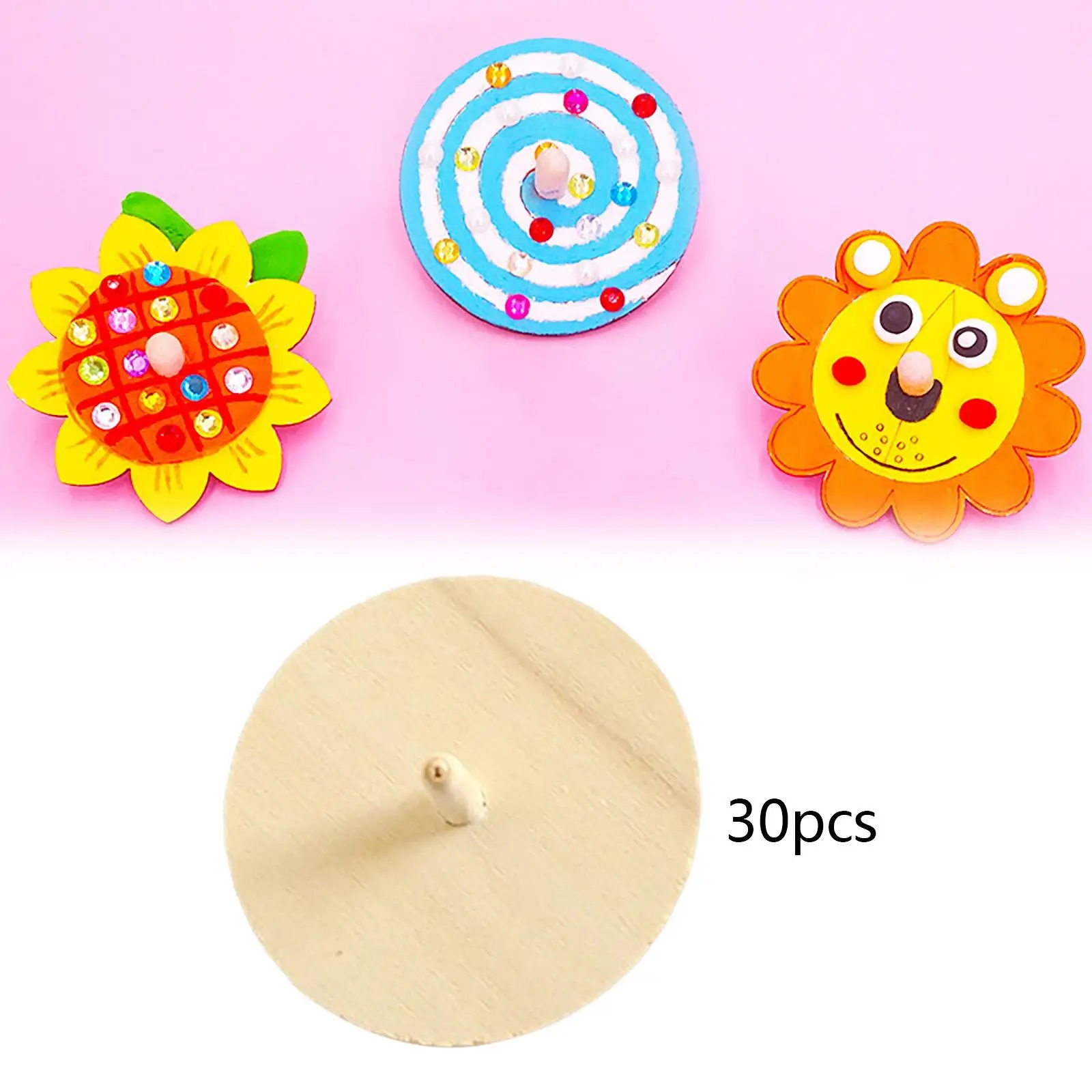 30Pcs Unfinished Wooden Spinner Top Gyro Toys Kids Handmade Peg Tops Classic Balance Toy Painting DIY Art for Toddlers Children