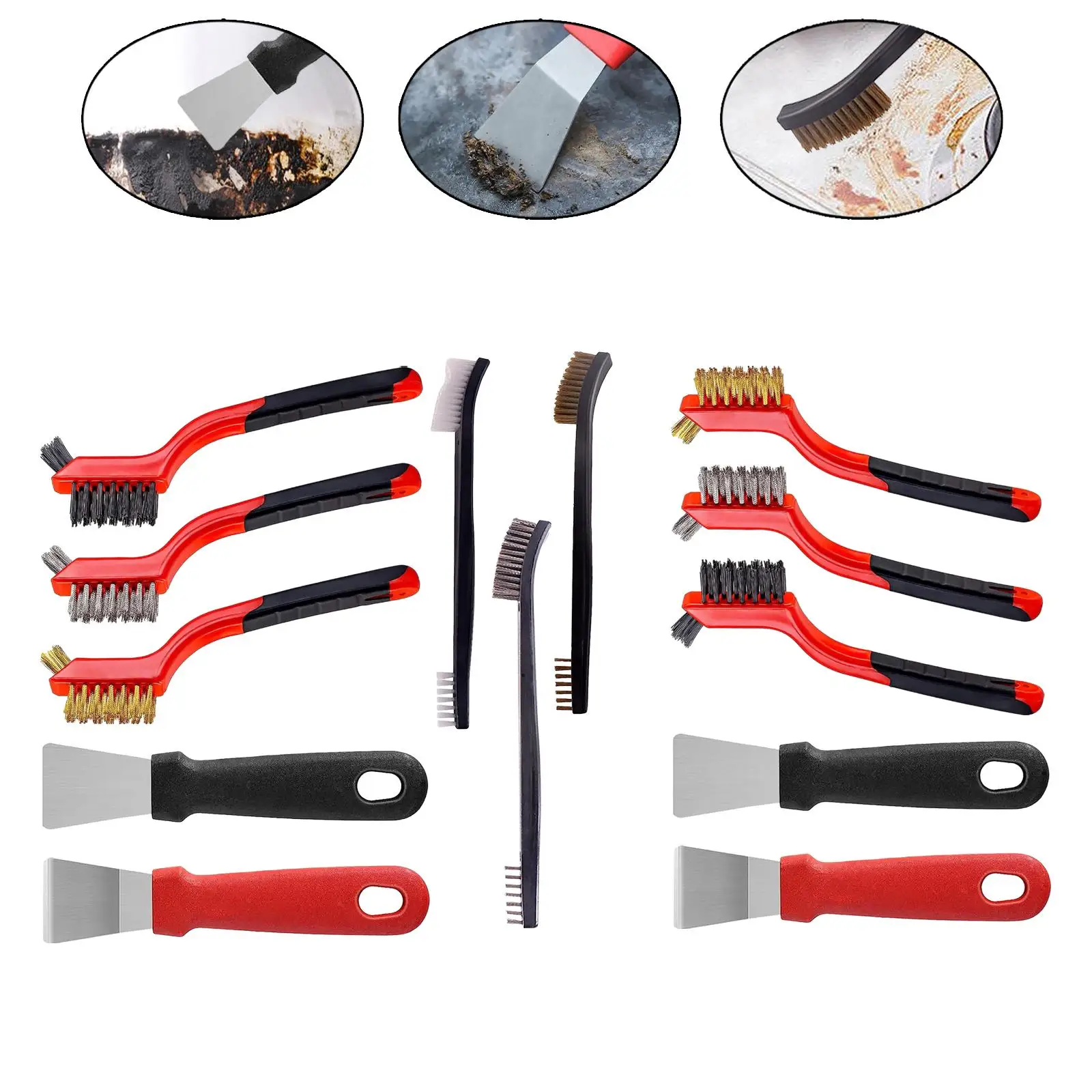 Wire Brush Set for Cleaning Scratch Brushes for Deep Cleaning Kitchen Rust Removal Paint Remover Dirt Soft Curved Handle Grip