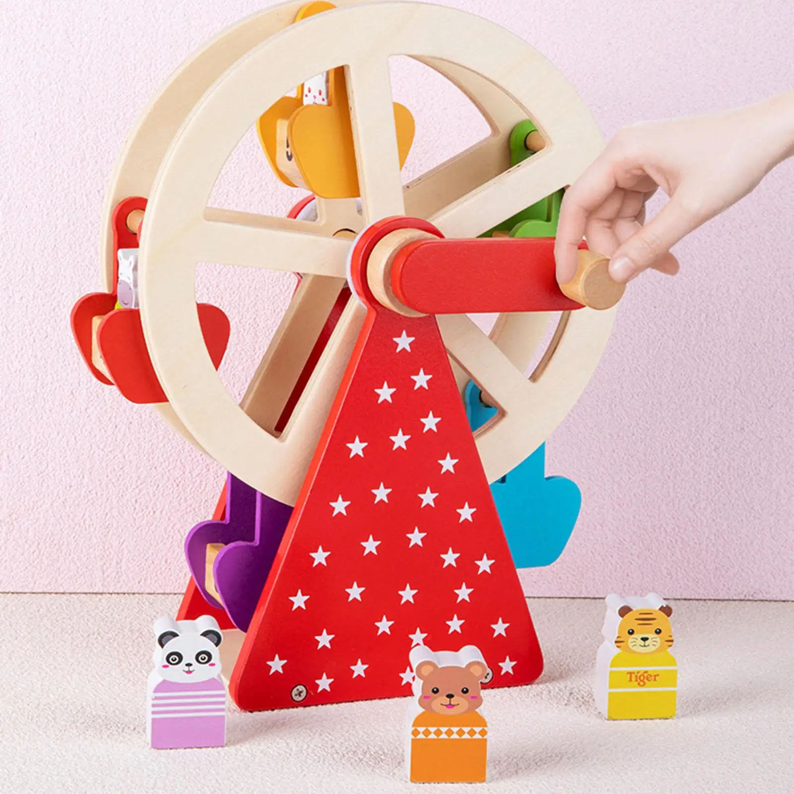 Kids Rotating Wheel Toys Assembly W/ Animal Blocks 3D W/ Handle Handheld DIY Colorful  for 3+ Years Old Infant  Gifts
