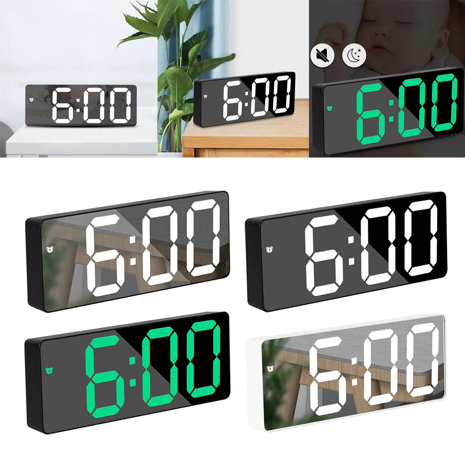 Digital Alarm Clock Snooze Large LED Display Table Seniors Voice Control