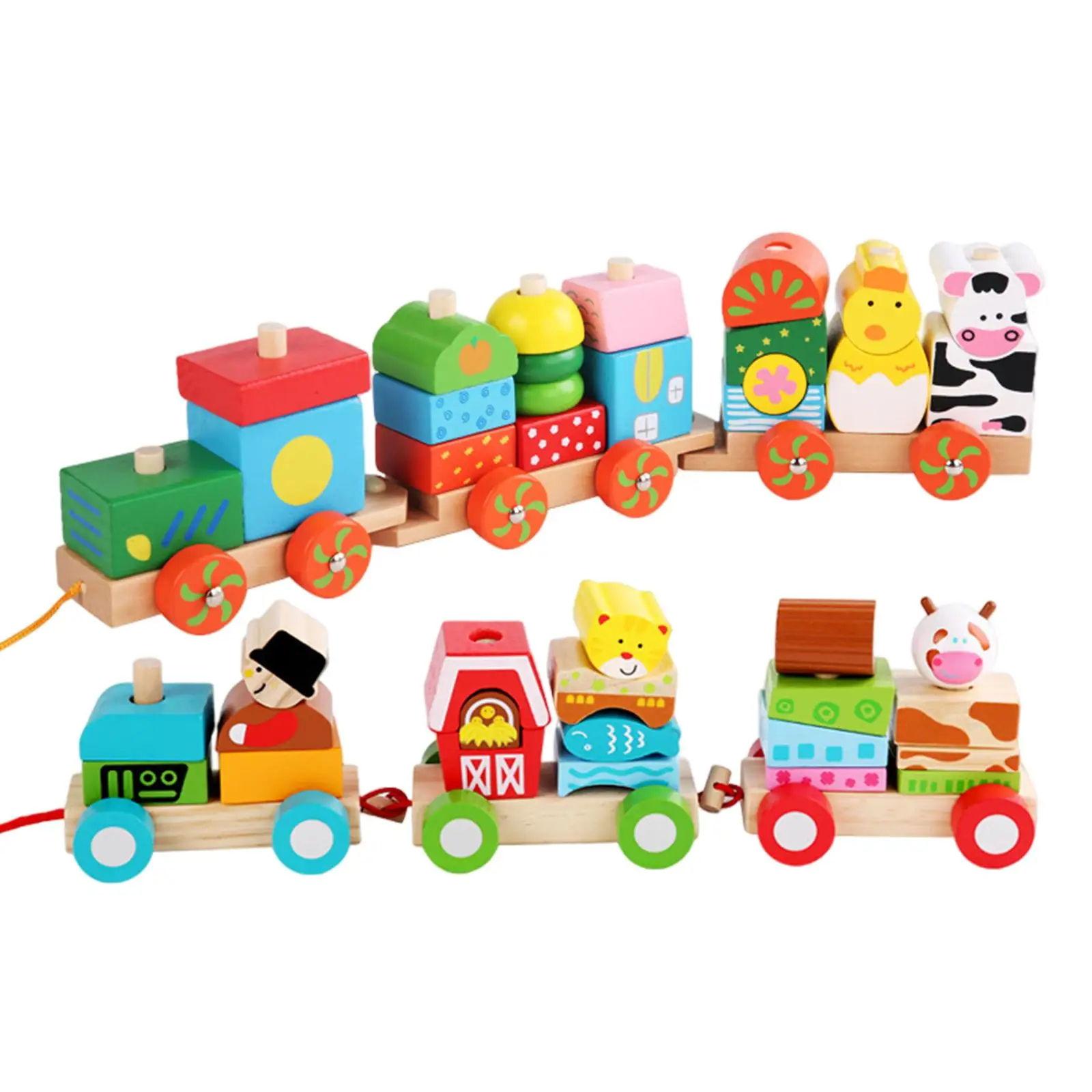 Wooden Small Trains, Smooth Attractive Fun Classic Wooden Toy,Baby Toys Wood Train, for Kids