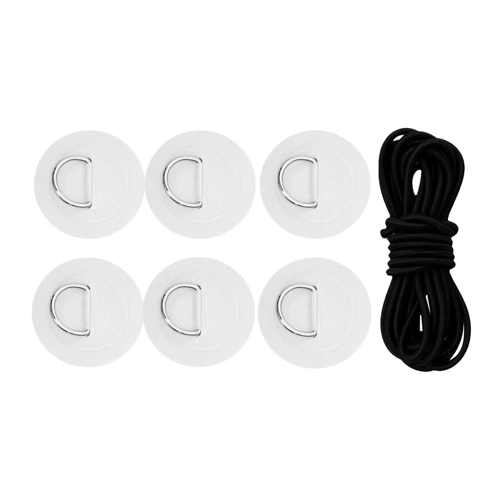 6x D Rings PVC Patch Elastic Bungee Rope Deck Attachment Kit Deck Rigging Kit for Paddleboard Canoe Dinghy Raft Inflatable Boat