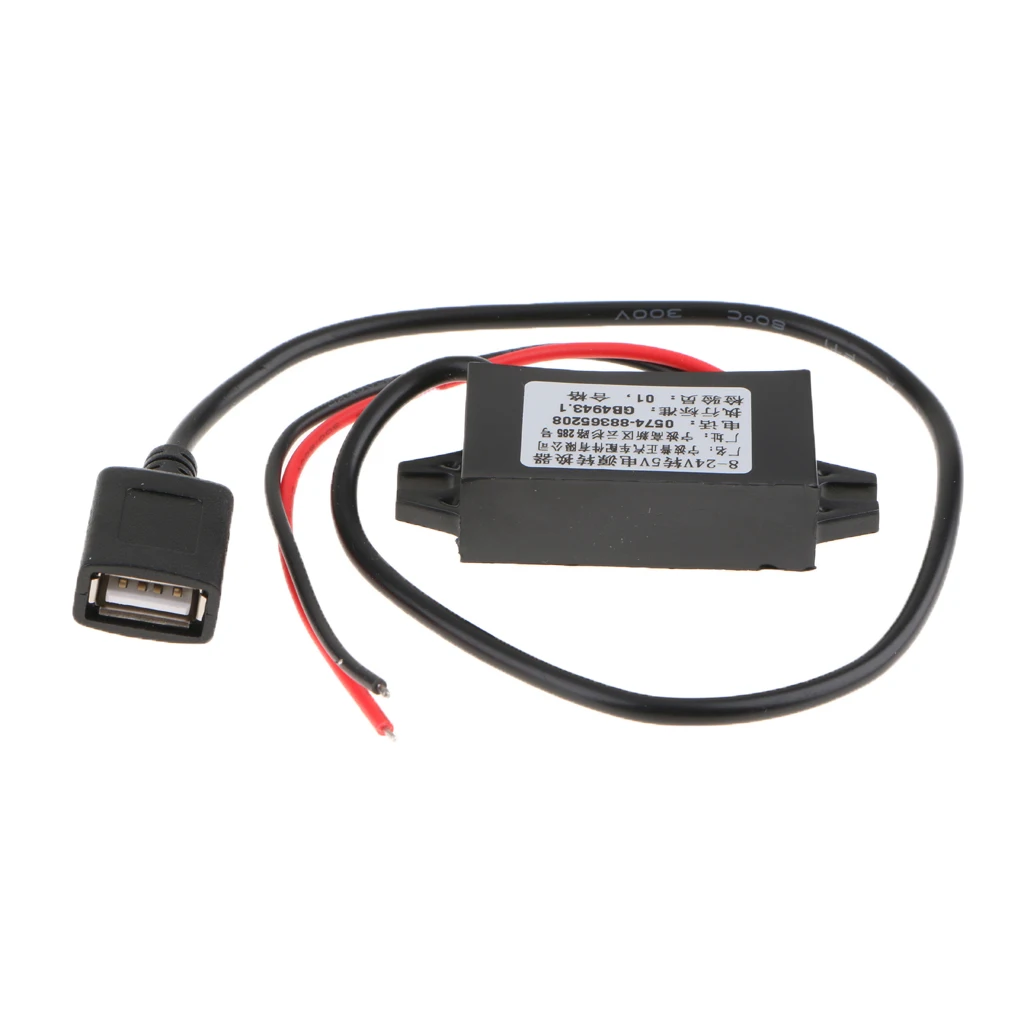 Car DC8V-24V to DC5V 3A  Converter USB Power Supply 36cm Cable