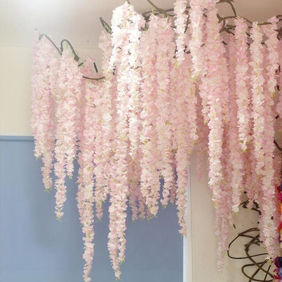 100 cm künstliche Kirschblüten-Ranken-Seidenblumen Sakura für Party, Hochzeit, Deckendekoration, gefälschte Girlande, Bogen, Efeu, Diy – Detail 3