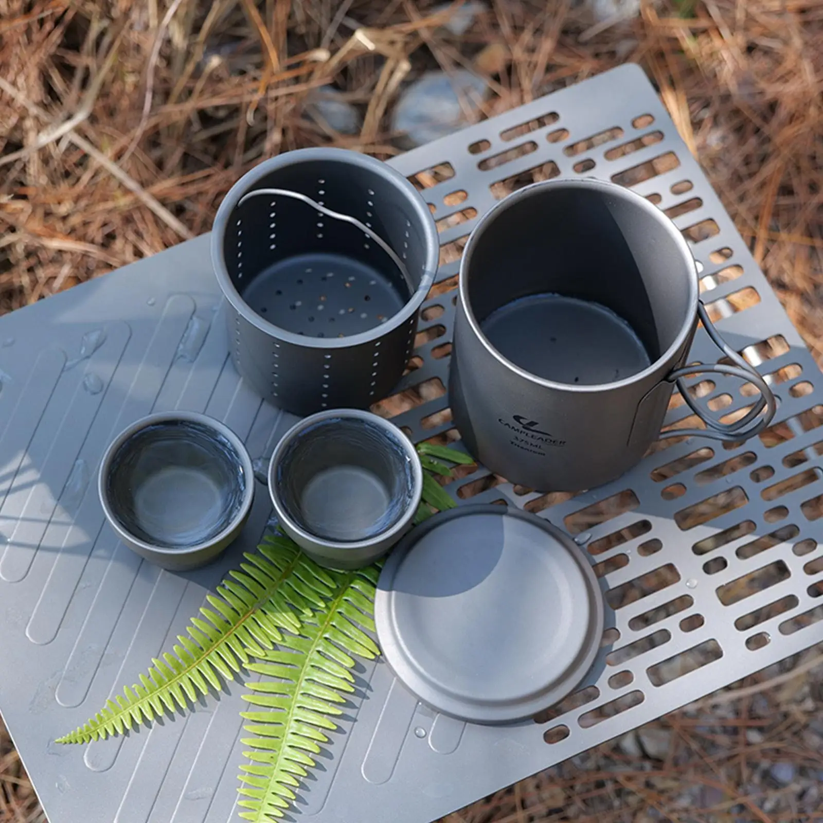 Portable Tea Set Coffee Cup Doublewith Filter Camping Titanium Cup