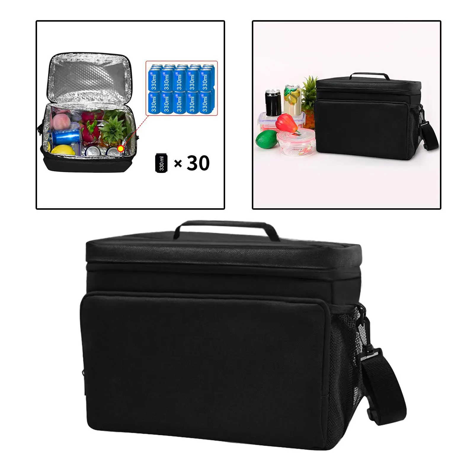 Insulated Bag Oxford Cloth Leakproof with Shoulder Strap Large Capacity Food Container Lunch Bag Storage for Camping Travel BBQ