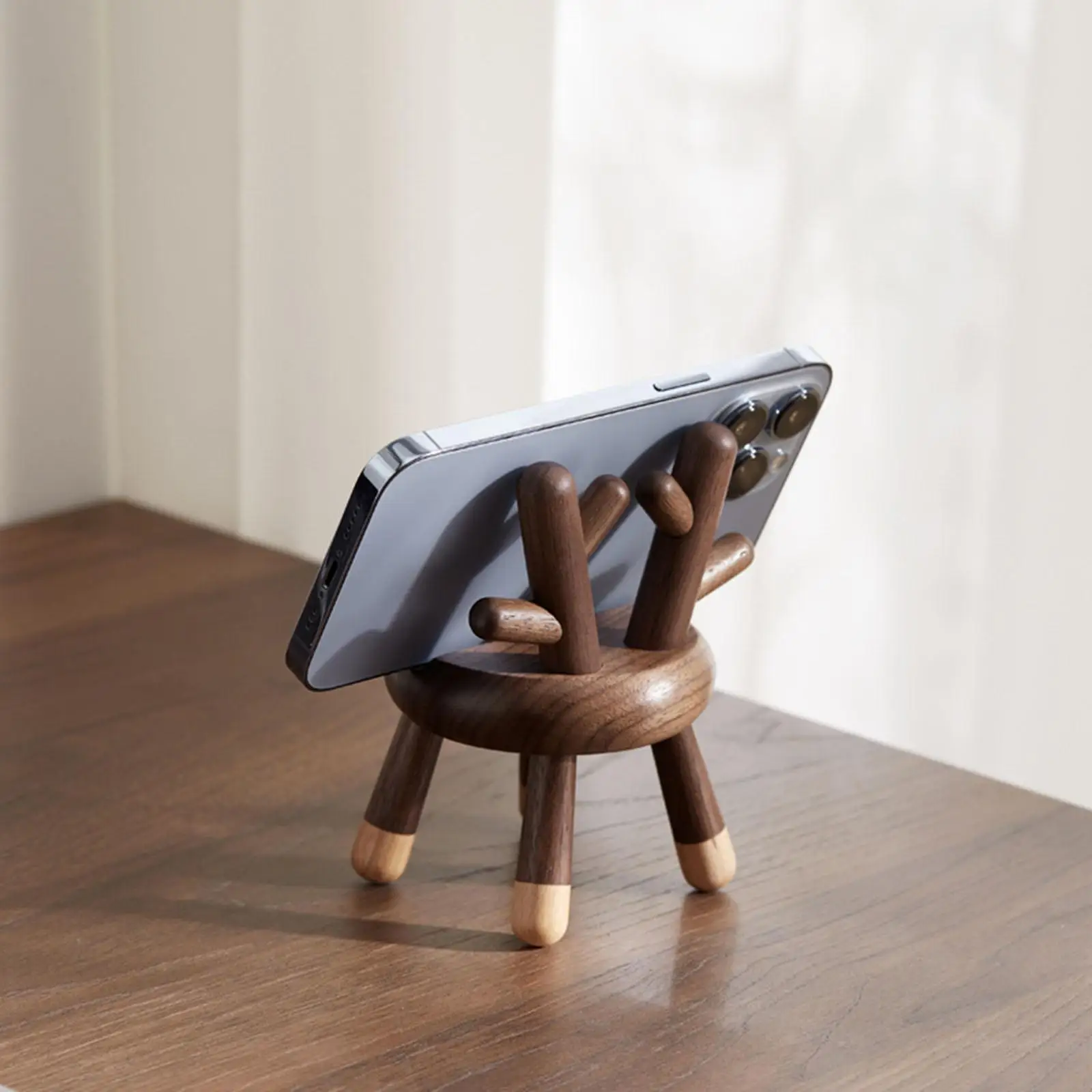 Antlers Chair Desktop Phone Holder Lovely Ornaments Wooden Universal Mini Bracket Desk Cellphone Stand for Office Home
